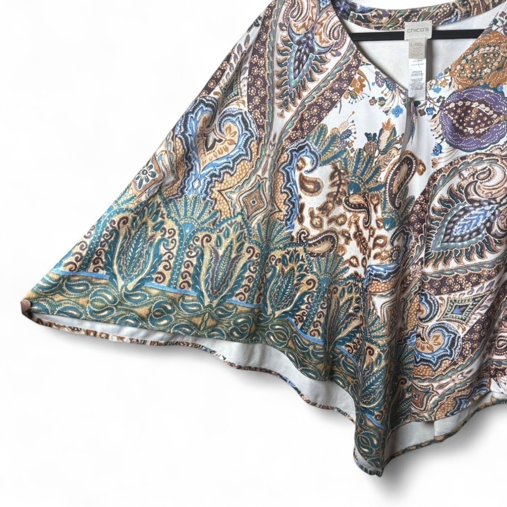 Chico’s L/XL Paisley Floral Poncho Top Multicolor NWT Boho Flowy Tunic - Picture 3 of 6